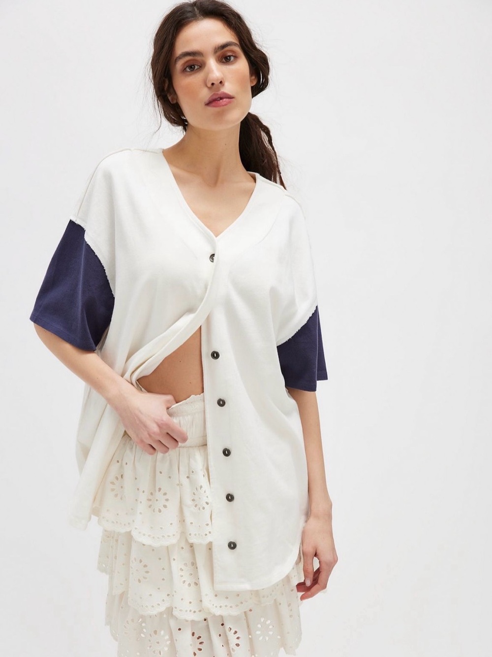 NWT Free People We The Free Homerun Tee in Ivory Combo Size S
